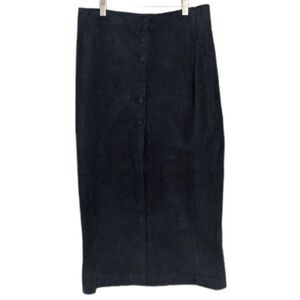 Vintage real suede buttons down midi maxi skirt black size Small